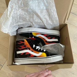 Vans Black and Red Flame Sneakers